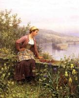 Daniel Ridgway Knight - Brittany Girl Overlooking Stream